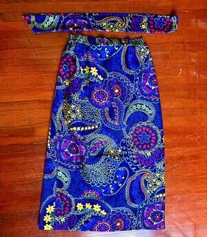 Vintage 70’s Black  Yellow Psychedelic Colorful Paisley Maxi Skirt Belt XS Small